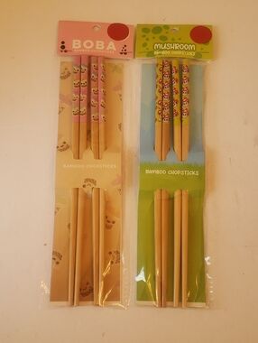 Bamboo Chopsticks Boba & Mushroom Print New
